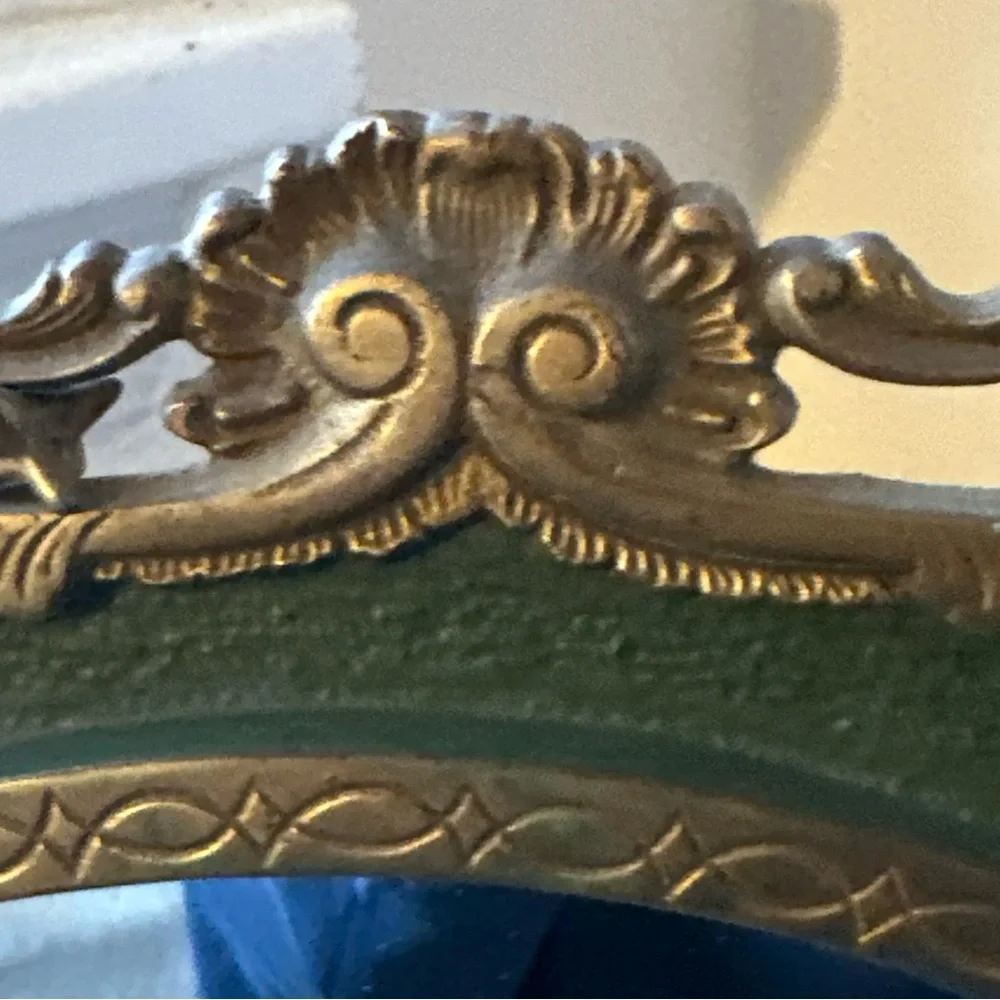 Antique MIRROR Baroque French vanity free standing solid Brass with green detail